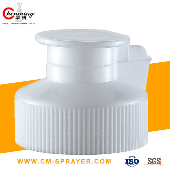 38-400 24/410 Białe czapki Flip Top Odporne na dzieci 24 mm 38 mm Okrągła spódnica z prążkowanej spódnicy na zawiasach 1